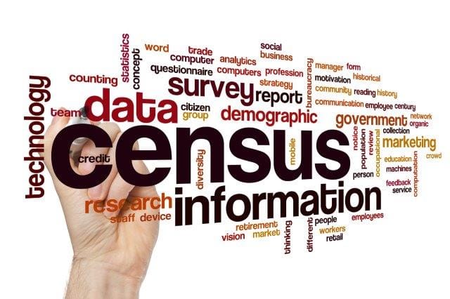 Census, data, information, survey आणि इतर संबंधित शब्दांचे कोलाज दर्शवणारी प्रतिमा, जी जनगणनेच्या संकल्पनेचा व्यापक अर्थ स्पष्ट करते.
