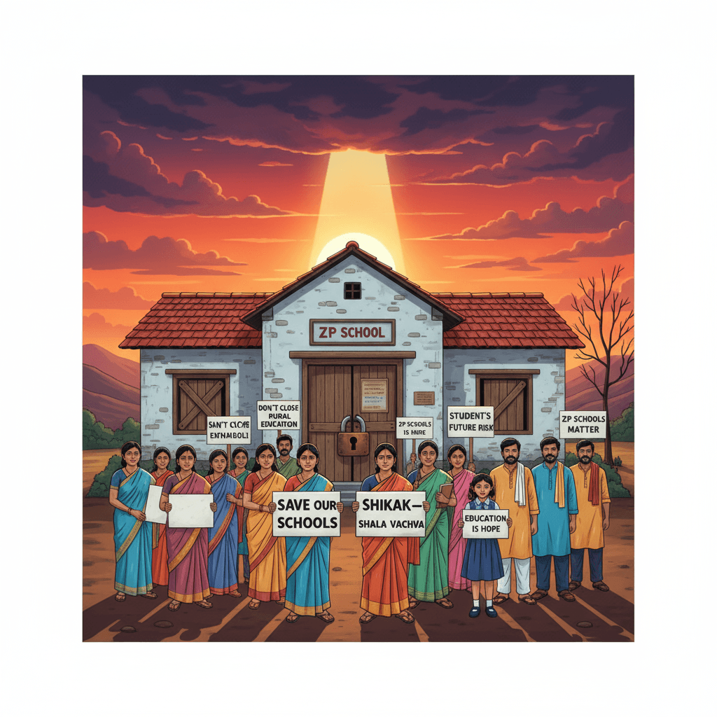 ZP School Crisis 2025 in Maharashtra with teachers and students protesting