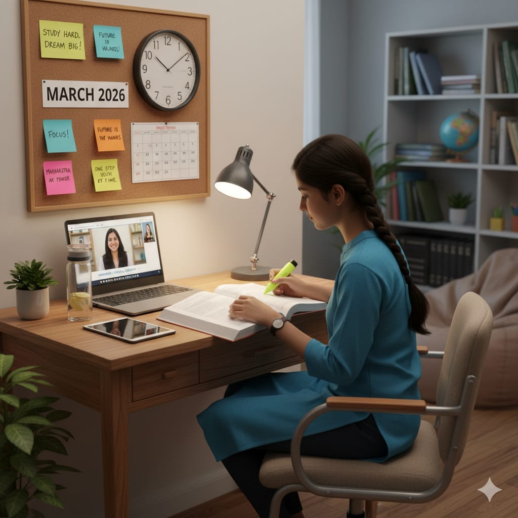 "10th and 12th Board Exam 2026: Student preparing for 10th and 12th Board Exams 2026 with books, calendar, and a quiet study setup"