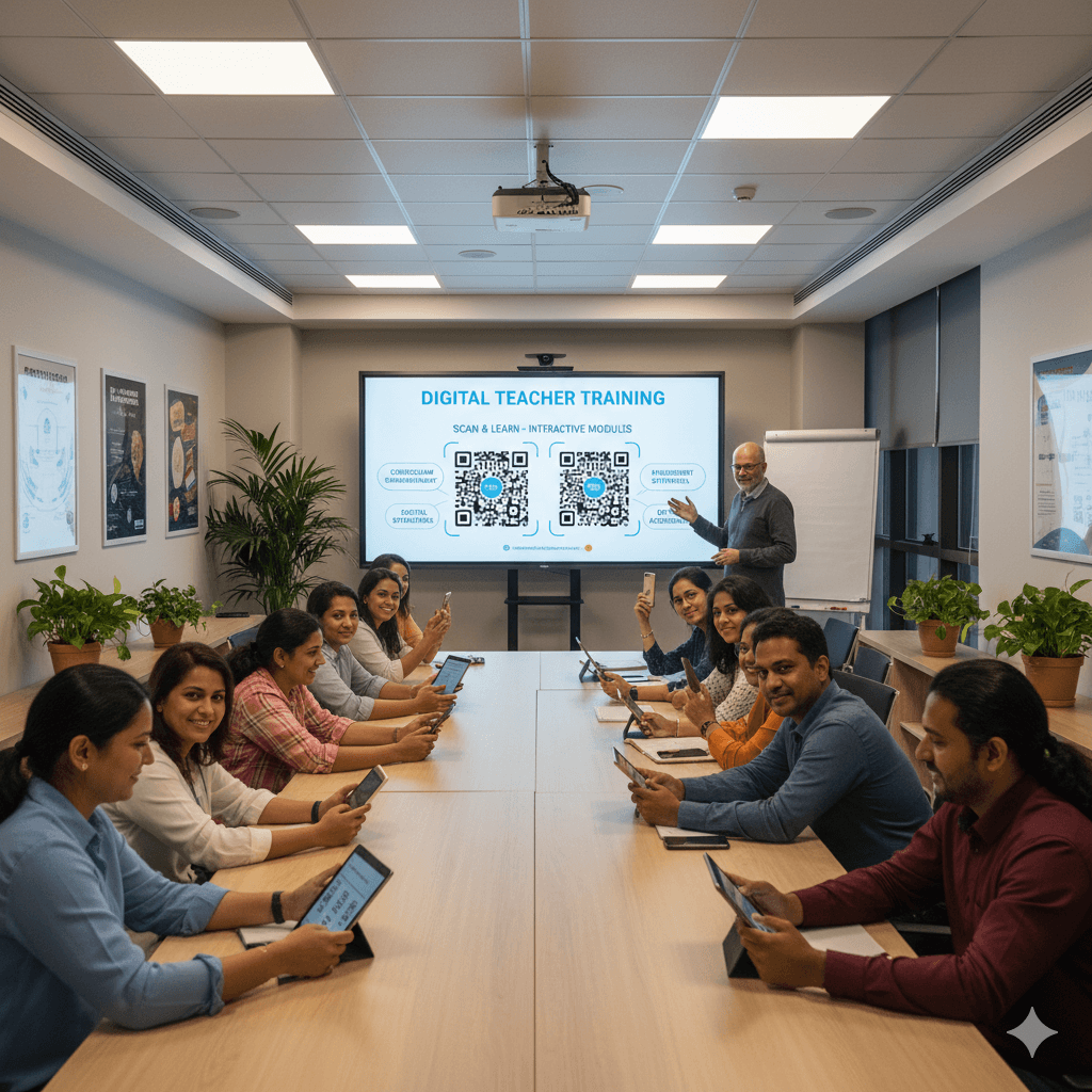 Teachers learning how to use Balbharati QR Code Textbooks for interactive teaching