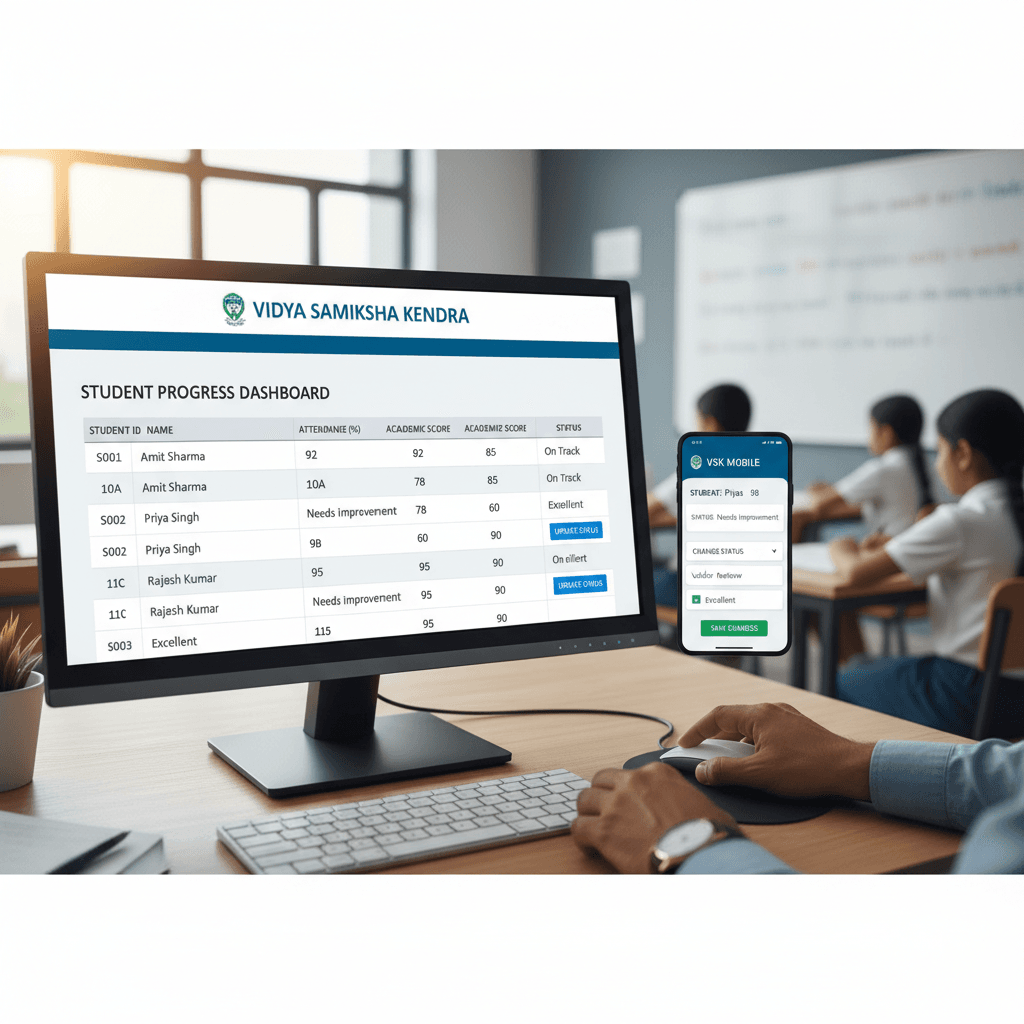 Vidya Samiksha Kendra student status update process on screen