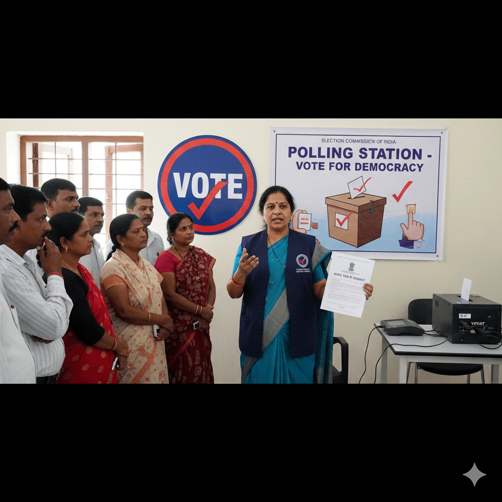 Model Code of Conduct आचार संहिता – Election officer explaining rules to voters in India
