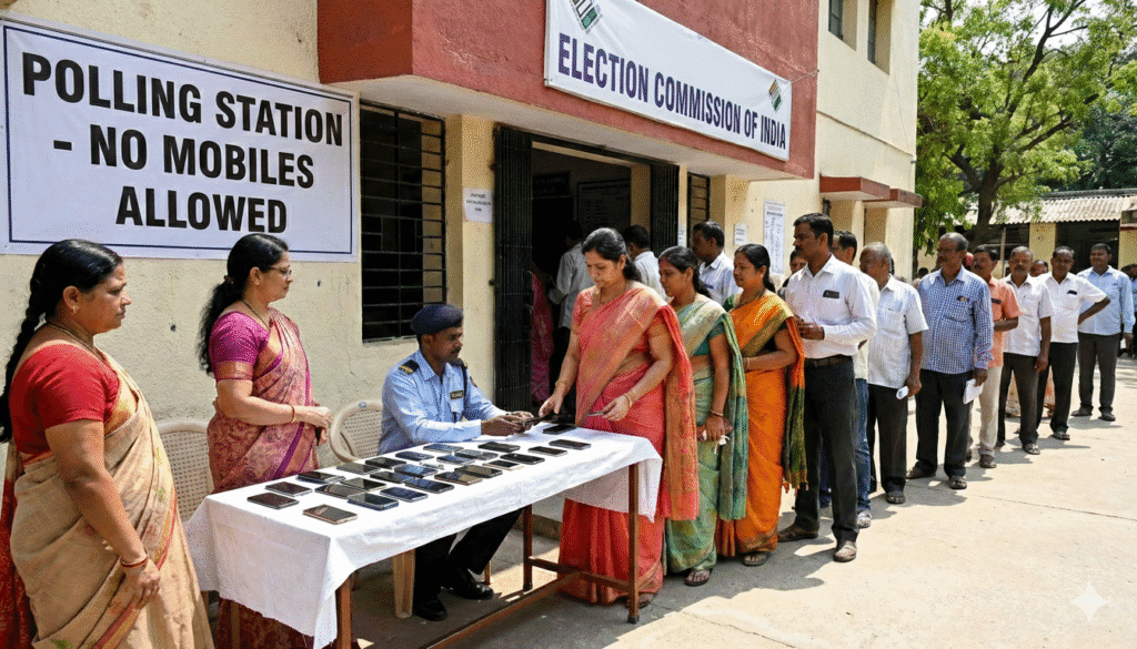 Polling Station Mobile Ban Maharashtra Voting Booth Entrance