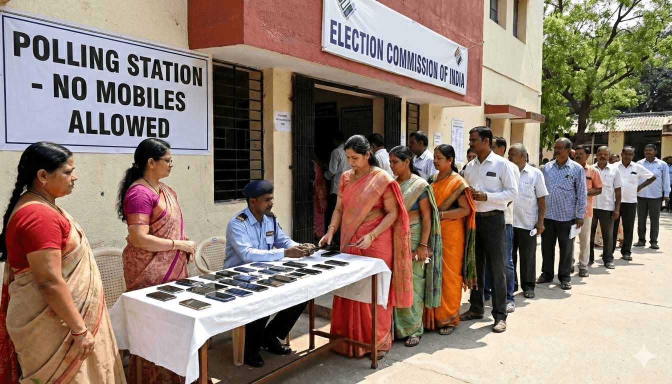 Polling Station Mobile Ban Maharashtra Voting Booth Entrance