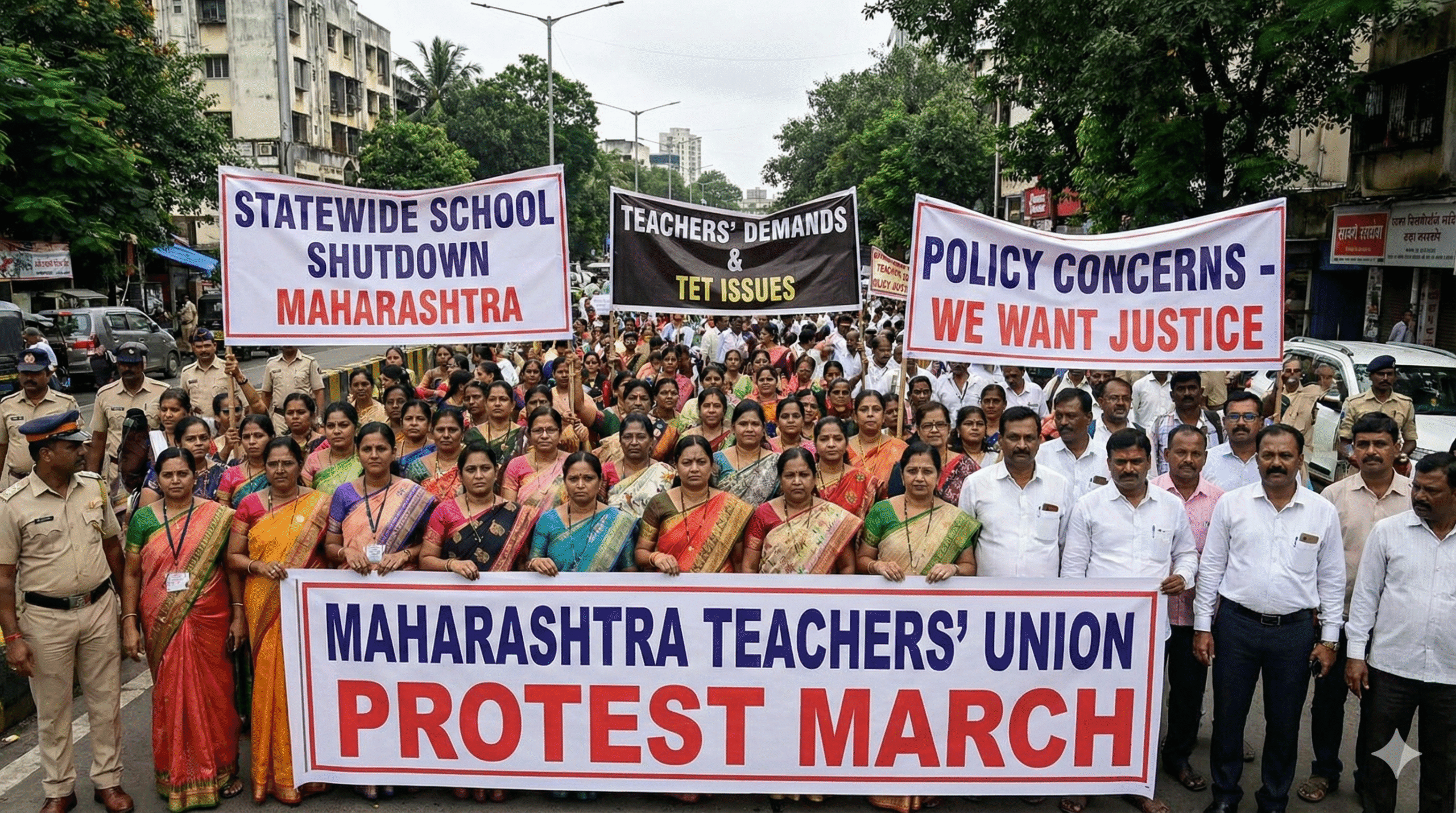 Statewide School Shutdown Maharashtra protest march by teachers